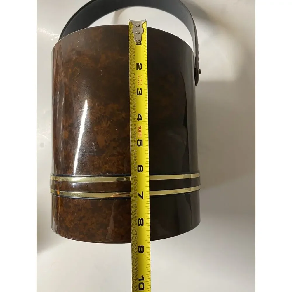 MCM Vintage Georges Briard Vinyl And Brass Ice Bucket Entertaining Mid Century